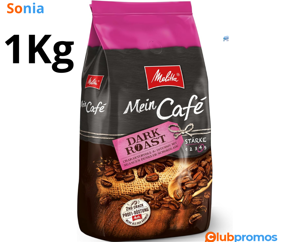 Café en Grains Melitta Mein Café Dark Roast - 1 kg Force 4 à 8,80€ sur Amazon.png