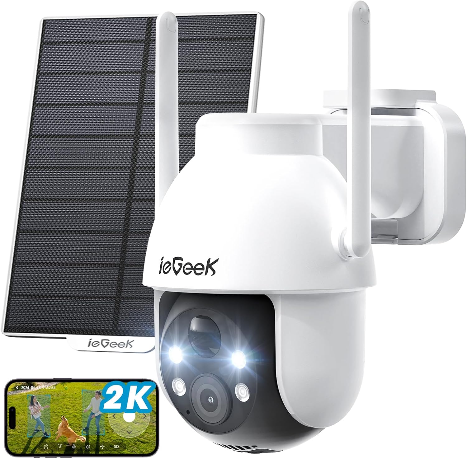 Caméra Surveillance ieGeek 2K WiFi extérieure sans Fil - 360° PTZ Solaire Vision Nocturne à 39...jpg