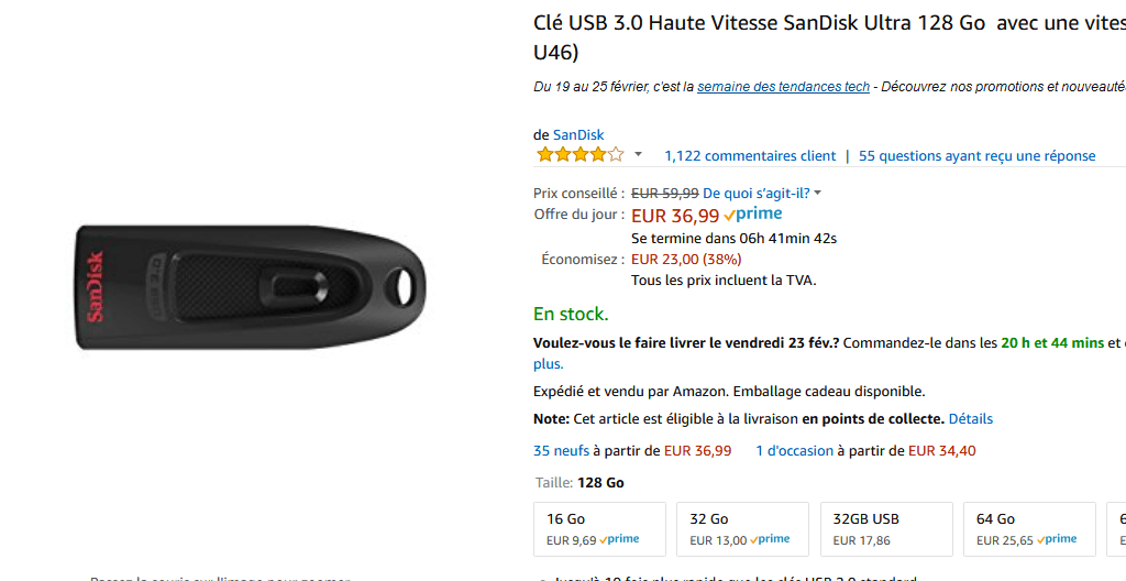 Clé USB 3.0 Haute Vitesse SanDisk Ultra 128 Go avec.png