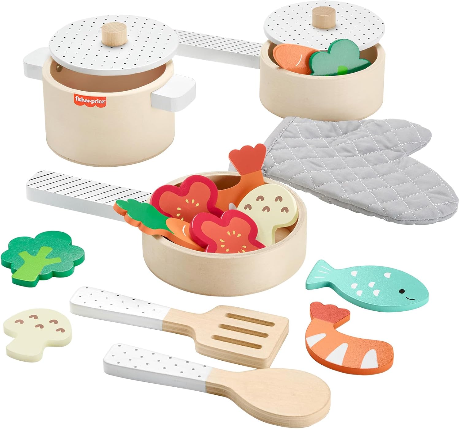 Coffret Marmites et Casseroles en Bois Fisher-Price – 19 Pièces pour Jeu d’Imitation.jpg