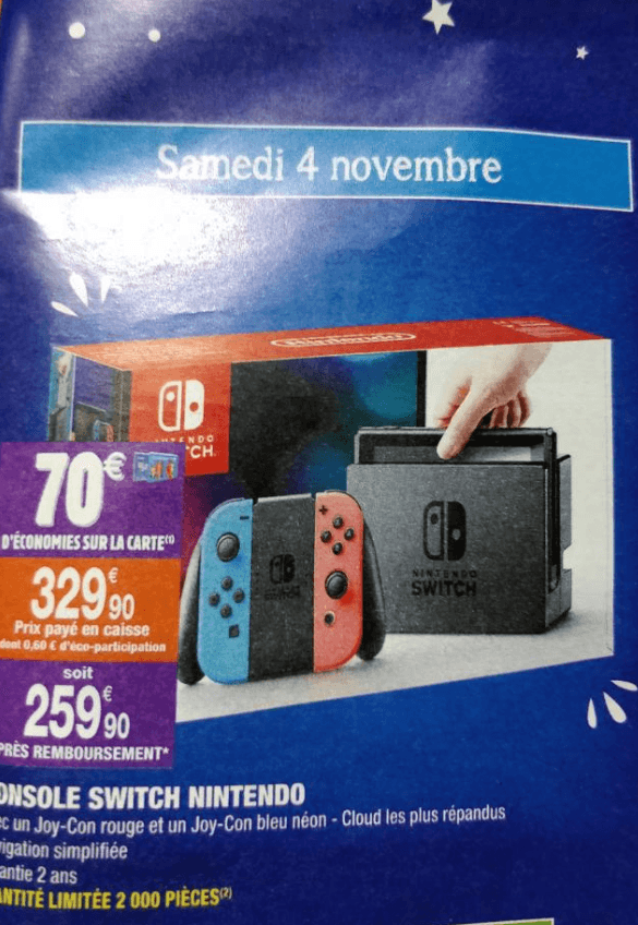 Console Nintendo Switch avec paire de Joy-Con rouge et bleu néon (via 70€ sur carte).png