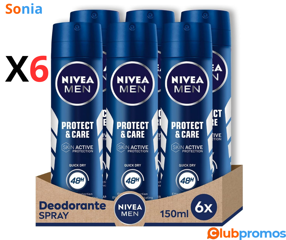 Déodorant Nivea Men Protect & Care - Lot de 6 déodorants en spray 150 ml à 13,95€ sur Amazon.png