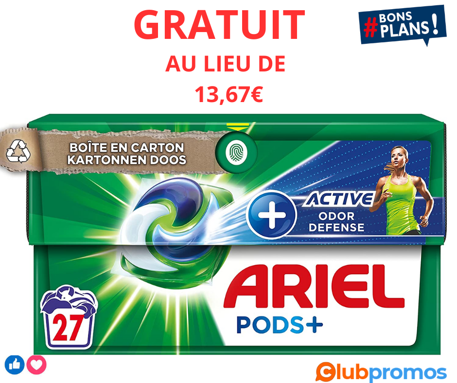 Deal IMMANQUABLE Auchan Ariel Pods+ 27 Capsules GRATUITES après ODR de 40% et Remise Fidélité ...png