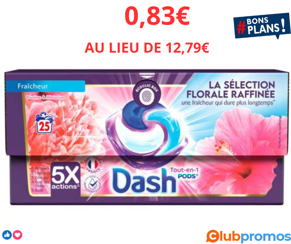 Deal Intermarché Lessive Dash Pods (25 doses, différentes variétés) à 0,83€ au lieu de 12,79€ ...png