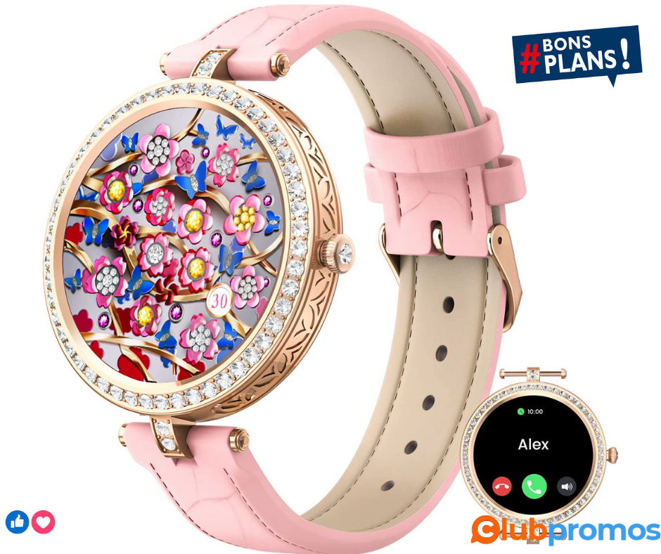 DekeFit Montre Connectée Femme avec Appel Bluetooth, Flower of Time, 1.32'' HD Smartwatch avec...png