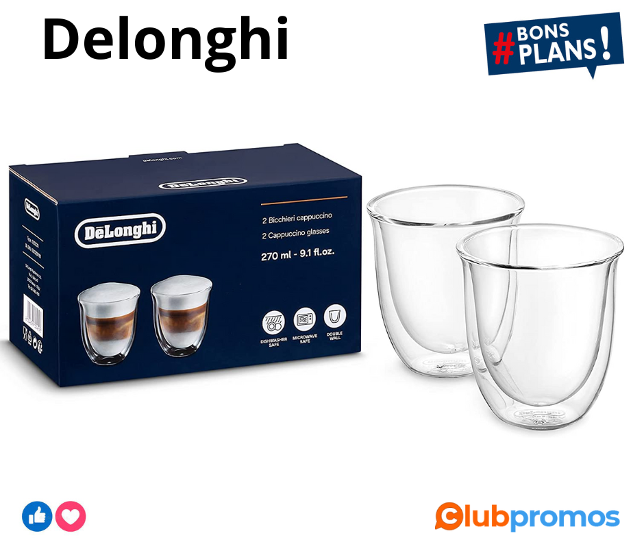 Delonghi Acier inoxydable 5513214601Pack de 2 Verre à cappuccino isolé .png