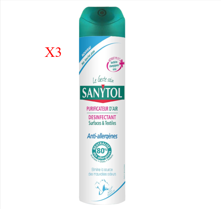 Désinfectant Sanytol purificateur d’air, textile et surface, 3-en-1 anti-allergènes, promo Amazon