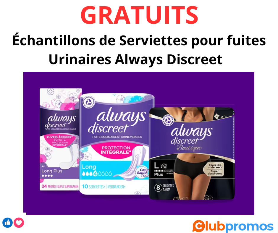 Echantillons de serviettes pour fuites urinaires Always Discreet .png