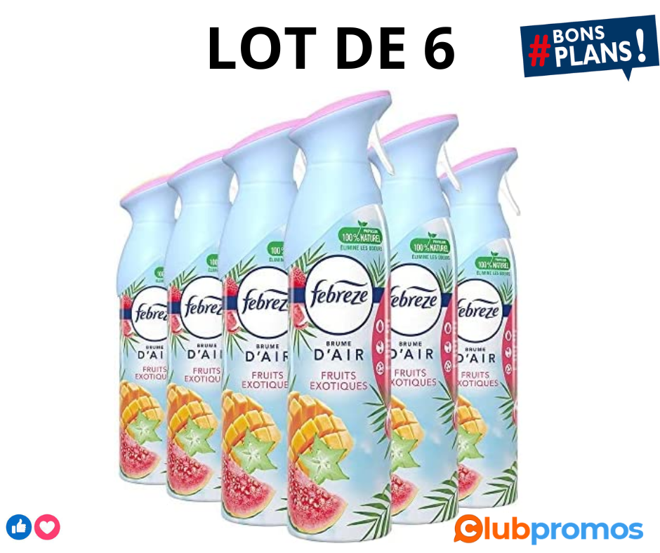 Febreze Fruits Exotiques Aérosol Désodorisant (6 Unités x300 ml), Parfum Frais 2X Plus Durable...png