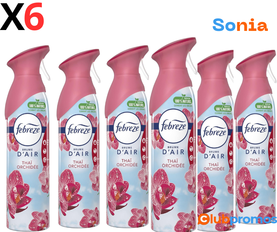 Febreze Thaï Orchidée Aérosol Désodorisant 6x300 ml, Parfum Frais 2X Plus Durable, Élimine Les...png