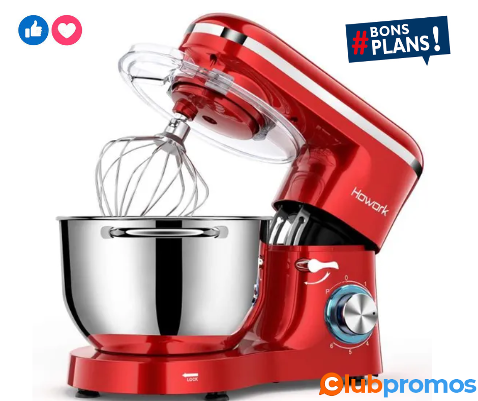 Howork Robot Pâtissier 1500W, 6 Vitesses Robot pétrin multifonction avec Bol 6,2L, Batteur, Fo...png