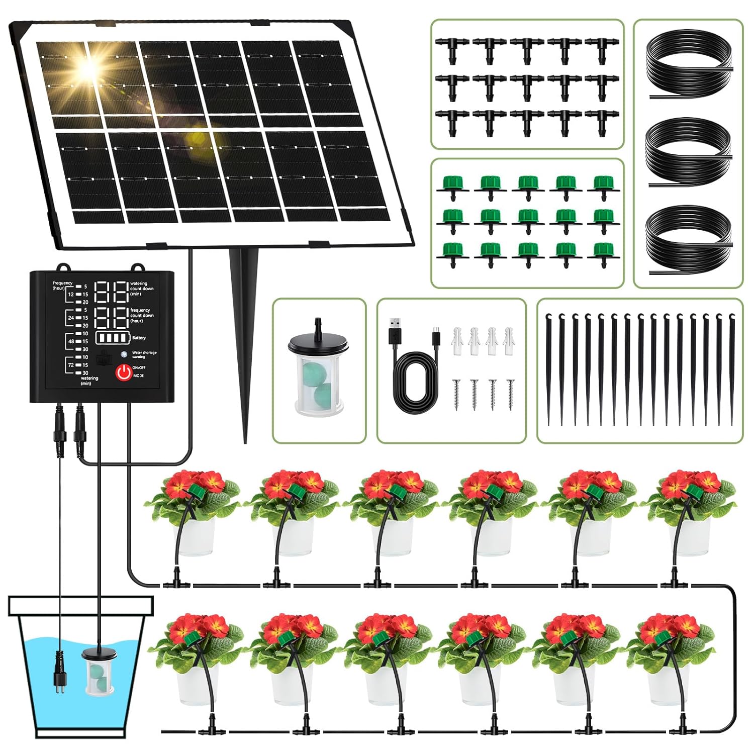 IEEILULU Kit Arrosage Automatique Solaire pour Jardin, Arrosage Automatique Goutte a Goutte,12...jpg