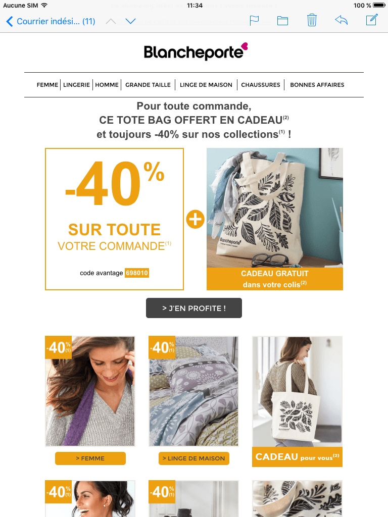  code  promo  Blanche porte sac en cadeau  40 