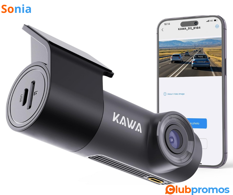 KAWA Dashcam Voiture Avant 1296P, Mini Camera pour Voitures avec Application, WiFi, Vision Noc...png