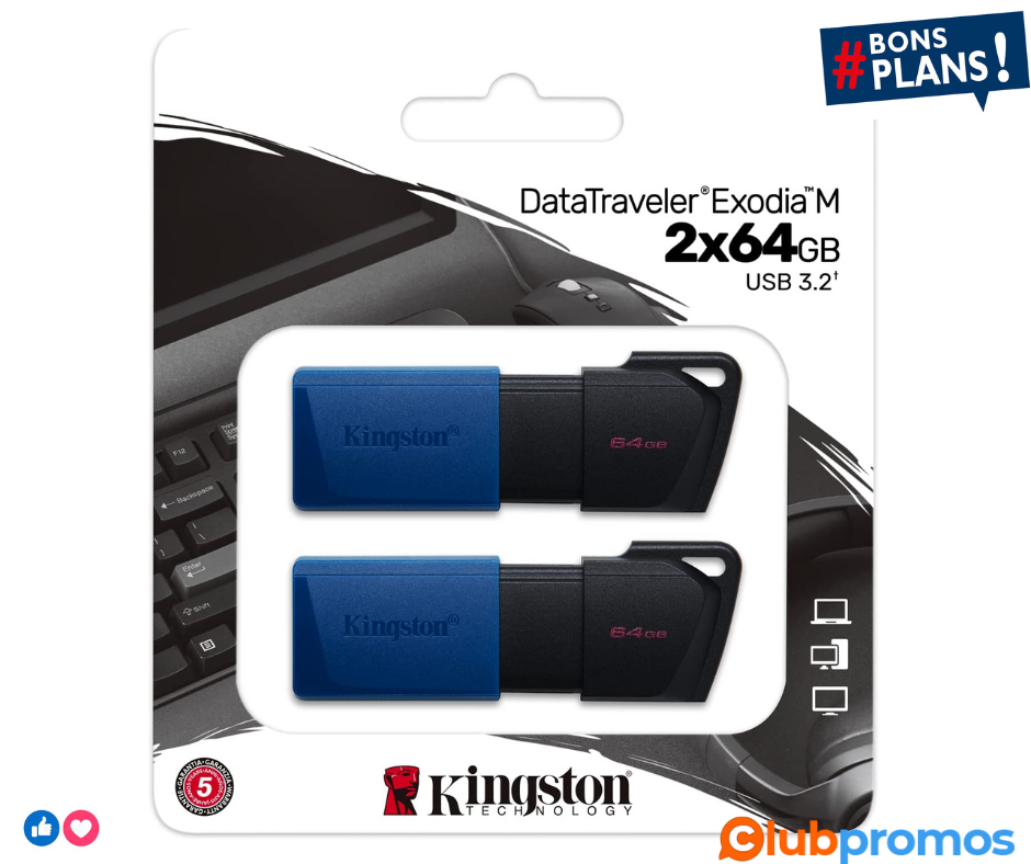 Kingston DataTraveler Exodia M DTXM64GB-2P 2 Pieces USB 3.2 Gen 1 - avec capuchon mobile en pl...png