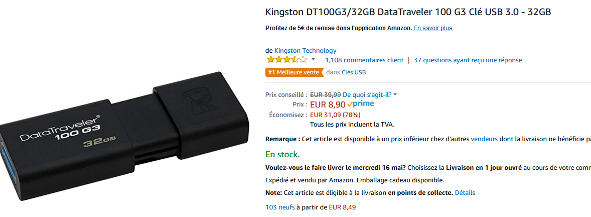 Kingston DT100G3 32GB DataTraveler 100 G3 Clé USB 3.0   32GB  Amazon.fr  Informatique.png