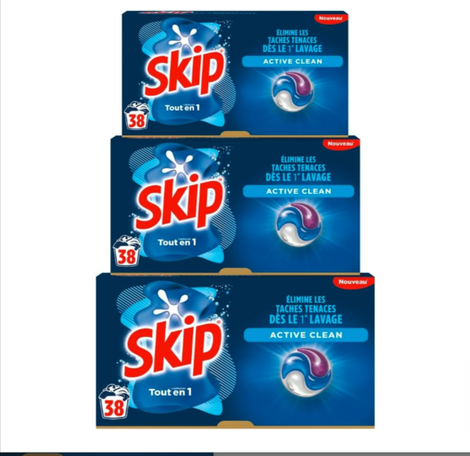 Lessive liquide en capsules Skip Active Clean 3 en 1 – 114 lavages (lot de 3x38.png