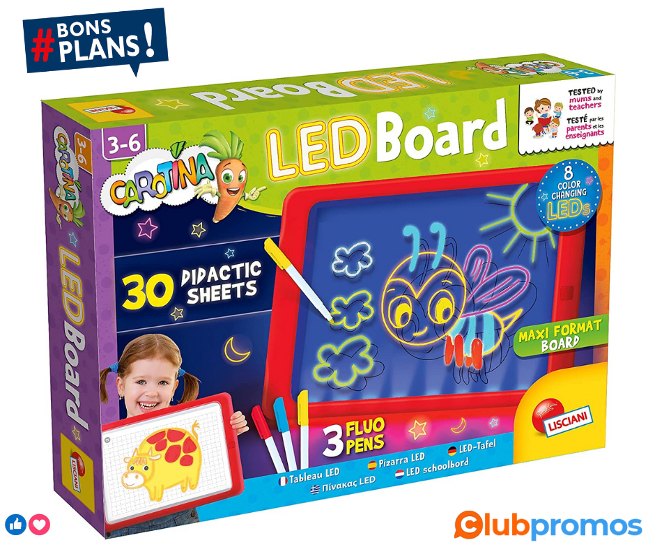 Lisciani - Carotina Tableau LED avec fiches didactiques - Jeu éducatif préscolaire pour enfant...png