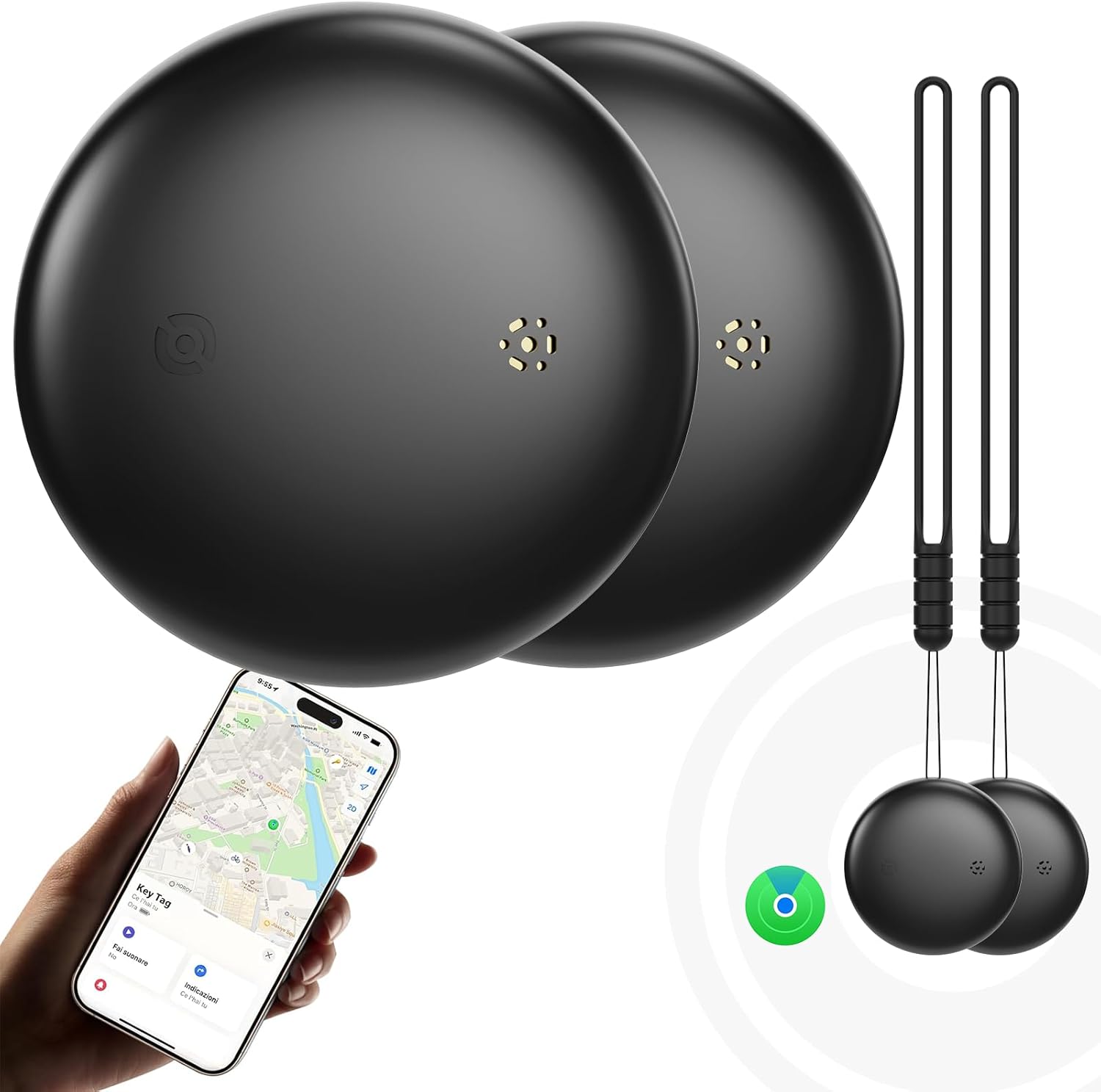 Lot de 2 localisateurs intelligents Air Tracker Tag, compatibles avec l’application Localiser d’Apple, Bluetooth longue portée et étanche