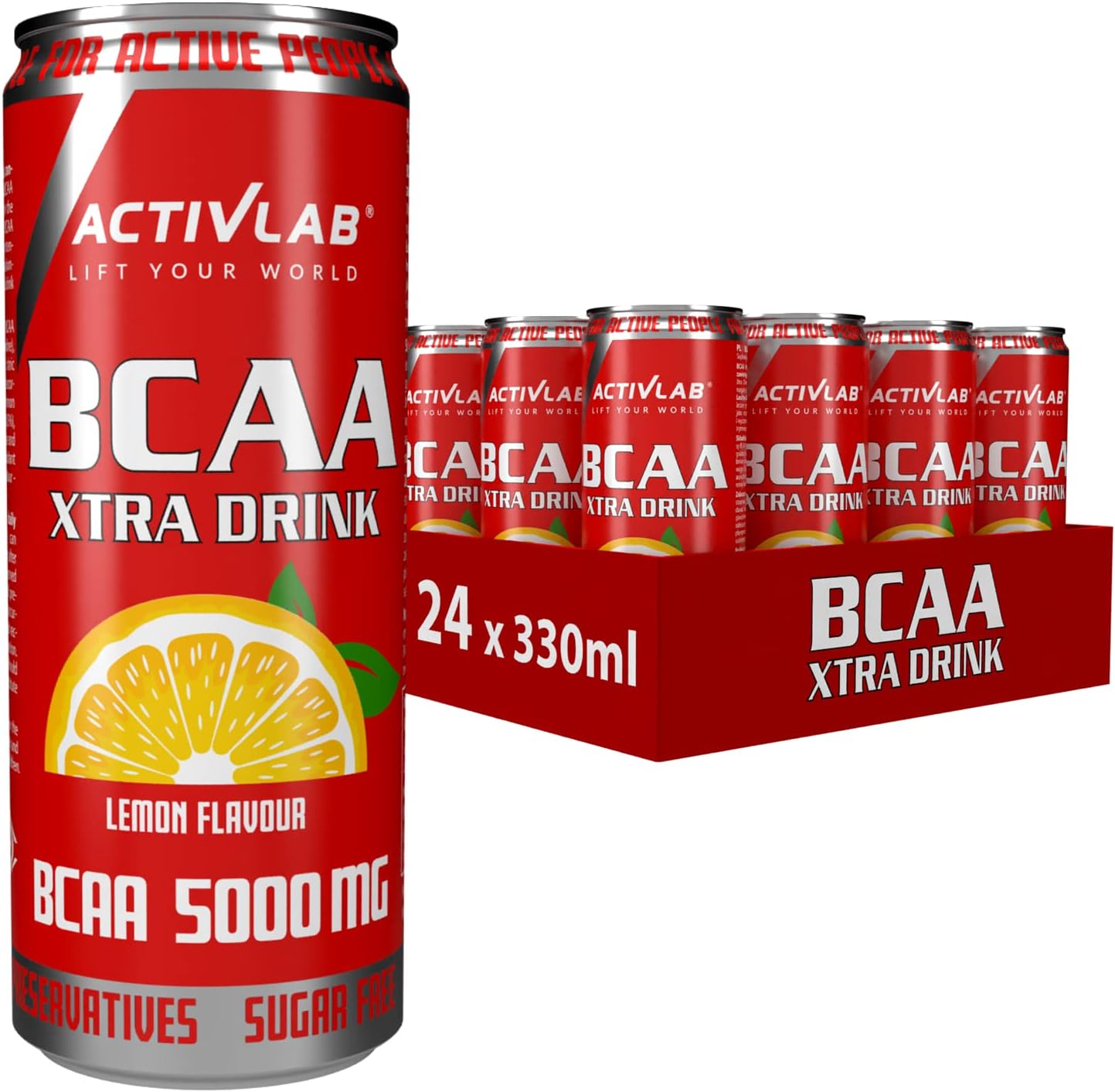 Lot de 24 canettes Activlab BCAA Xtra Drink (24 x 330 ml) – Goût Citron – 5000 mg de BCAA par ...jpg