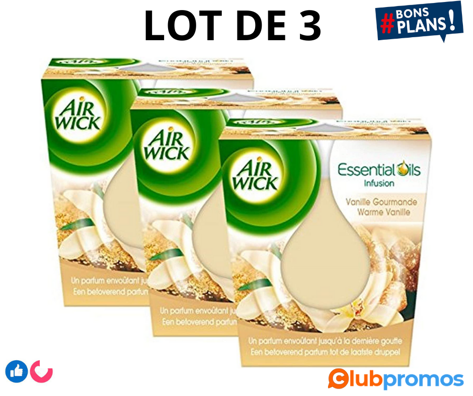 LOT DE 3 - Air Wick Desodorisant Maison Bougie Parfumée Huiles Essentielles Vanille Gourmande.png