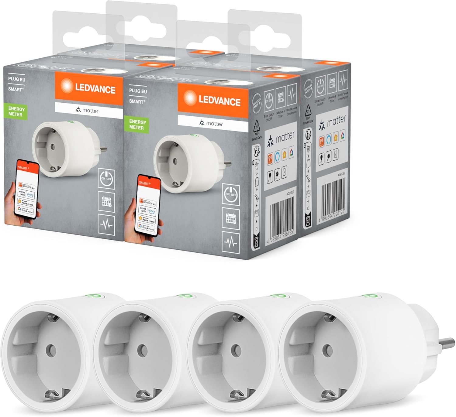 Lot de 4 Prises intelligentes Ledvance Smart+ Indoor Plug, avec Matter over WiFi, Blanc.jpg