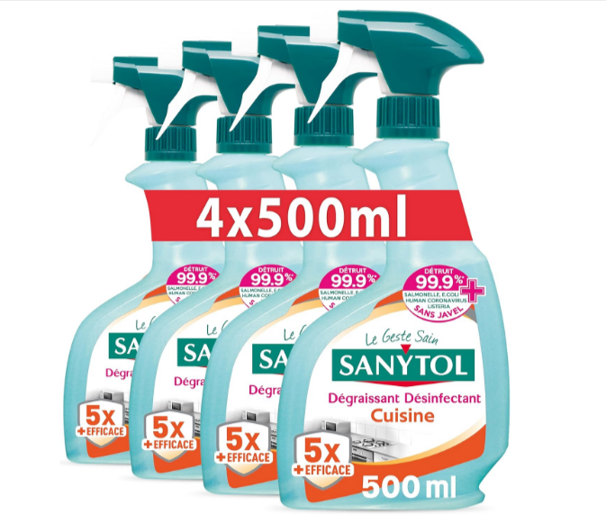 Lot de 4 Sanytol Dégraissant Désinfectant Protection Cuisine 500 ml – 7,96€ au lieu de 10,40€ ...png