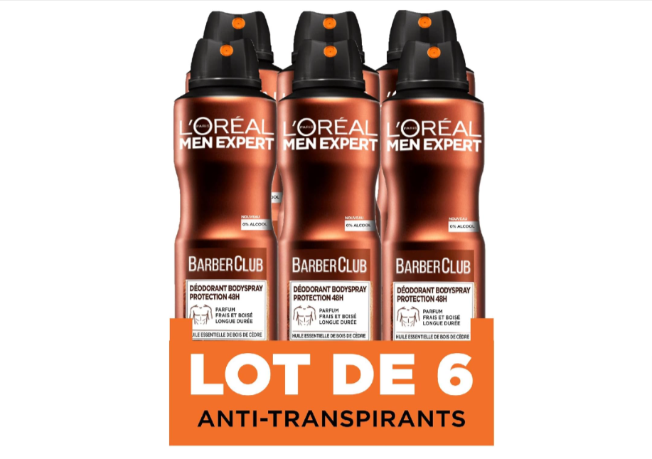 Lot de 6 Déodorants L’Oréal Paris Men Expert BarberClub Bois de Cèdre – 12,26€ au lieu de 20€ ...png