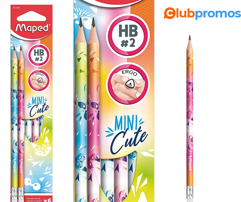 Maped - Crayons Graphite HB #2 Mini Cute - Crayons à Papier avec Embout Gomme - Forme Triangul...png