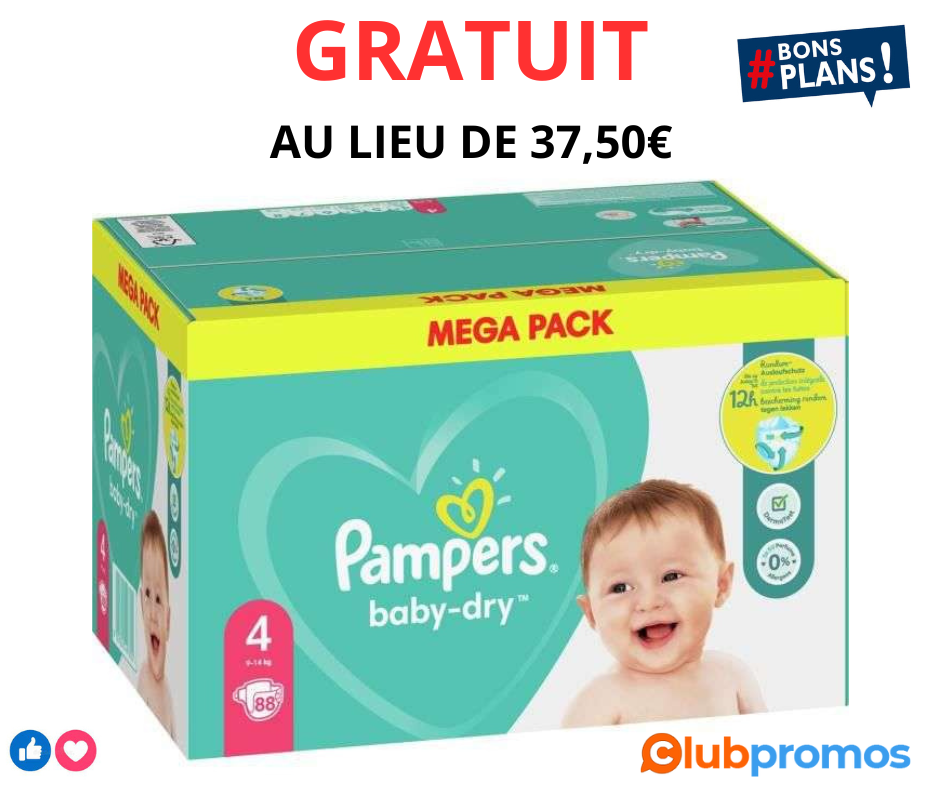 Mega pack de couches PAMPERS baby-dry - différentes variétés tailles GRATUIT au lieu de 37,50€ .png