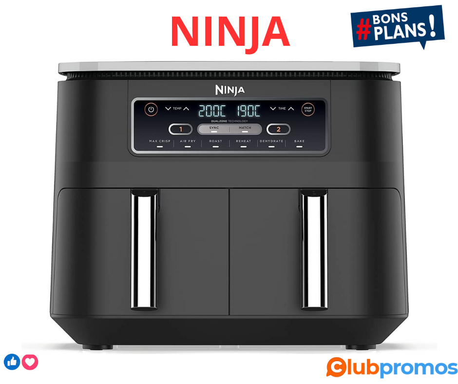 NinjaFoodi, Friteuse sans Huile Air Fryer [AF300EU], Double Compartiment, 7,6 l, Noir .png