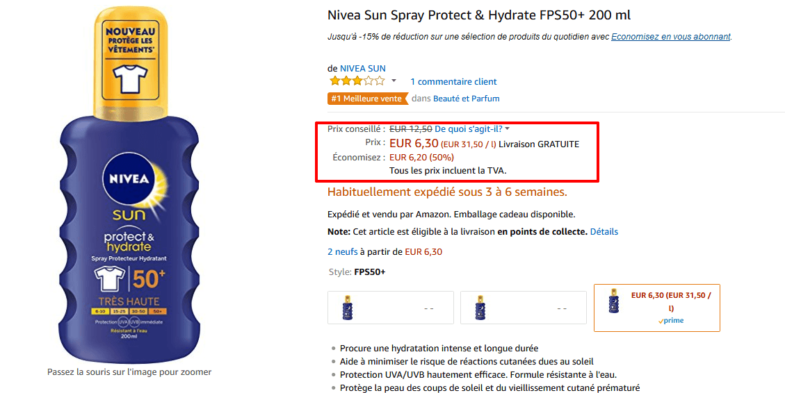 Nivea Sun Spray Protect   Hydrate FPS50  200 ml  Amazon.fr  Beauté et Parfum.png