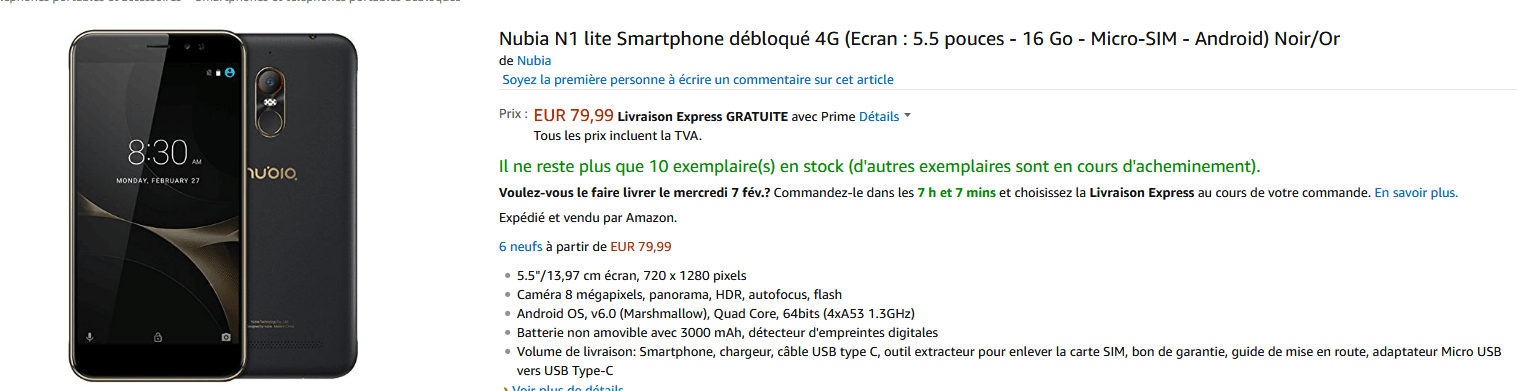 Nubia N1 lite Smartphone débloqué 4G  Ecran   5.5 pouces  Amazon.fr  High tech.png