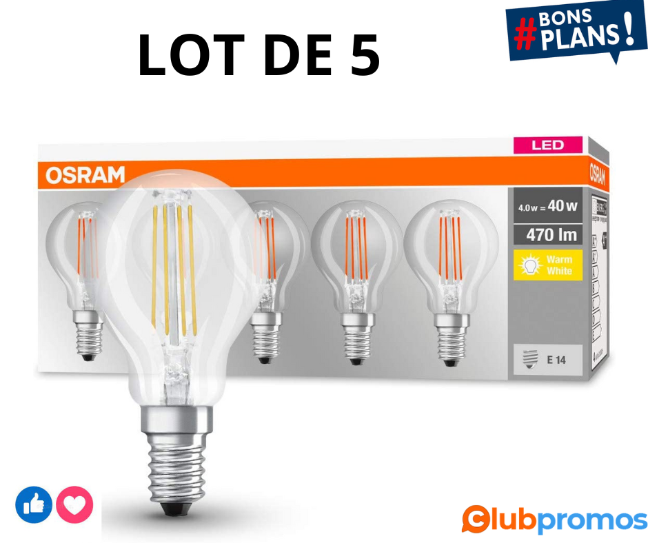 OSRAM Lampe LED Base Classic P, douille E14, blanc chaud, 2700 K, 4 W, remplacement pour ampou...png