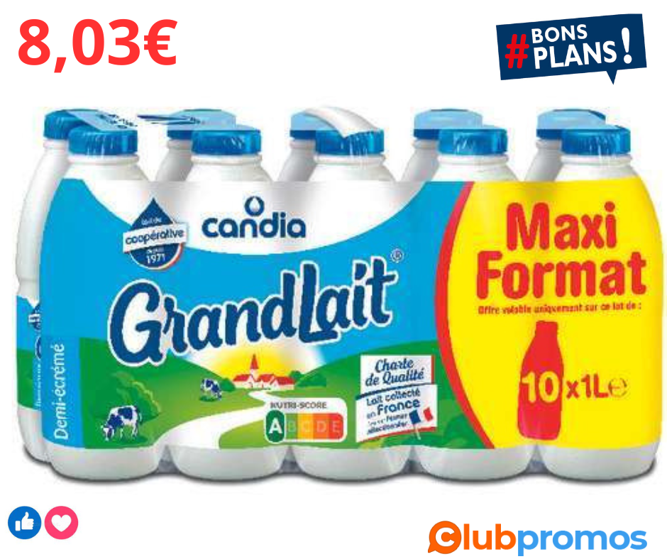 Pack de 10 bouteilles de lait demi-écrémé Candia - 10 x 1L.png