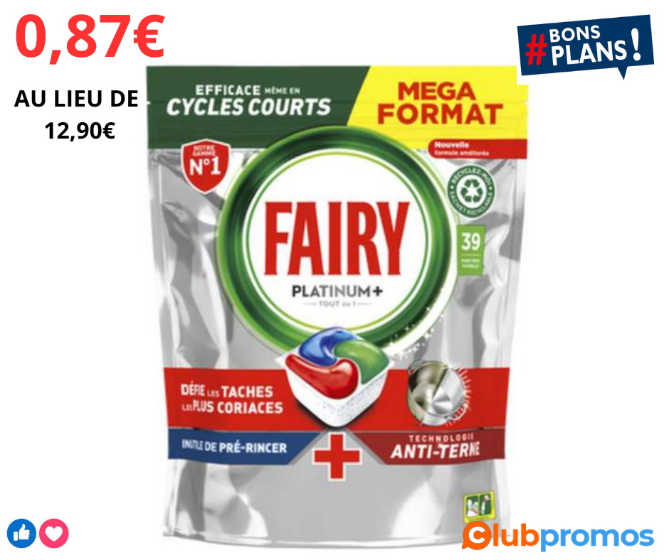 Paquet de 39 tablettes lave-vaisselle Fairy Platinum+ 2,58€ bon plan optimisation ODR.png