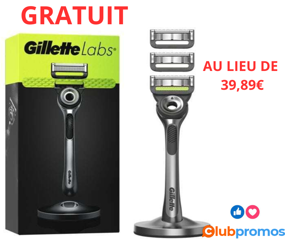 Rasoir Homme Exfoliant Labs Avec Manches + 3 Recharges + Socle GILLETTE la boîte gratuit odr-o...png