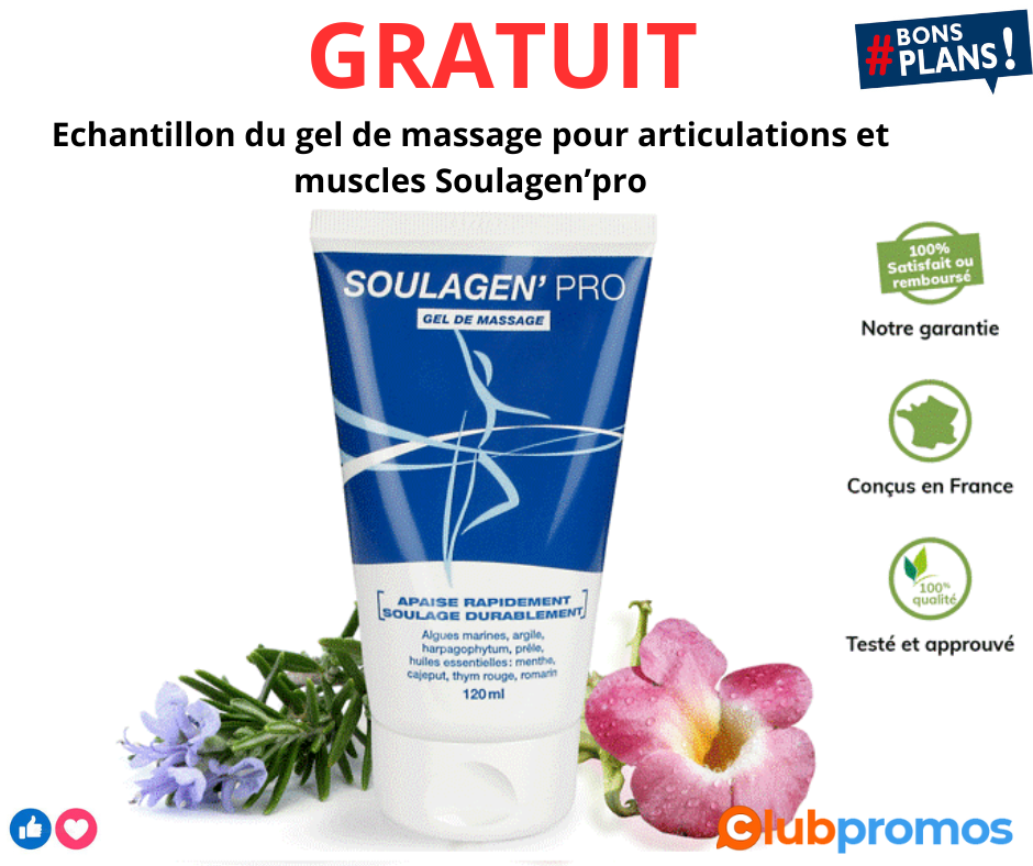 Recevez votre échantillon du gel de massage pour articulations et muscles Soulagen’pro gratuit...png