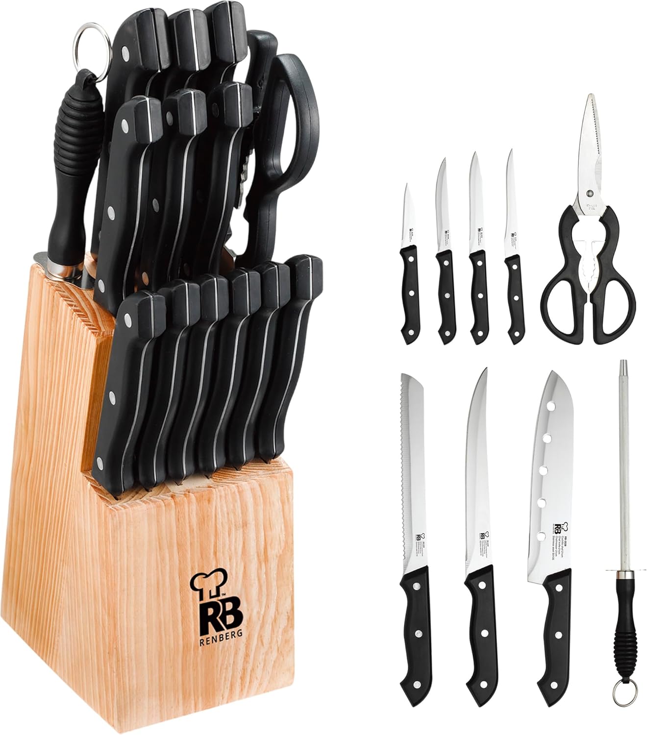 Set de couteaux de cuisine RB RENBERG - 15 pièces avec support en bois à 19,99€ sur Amazon.jpg