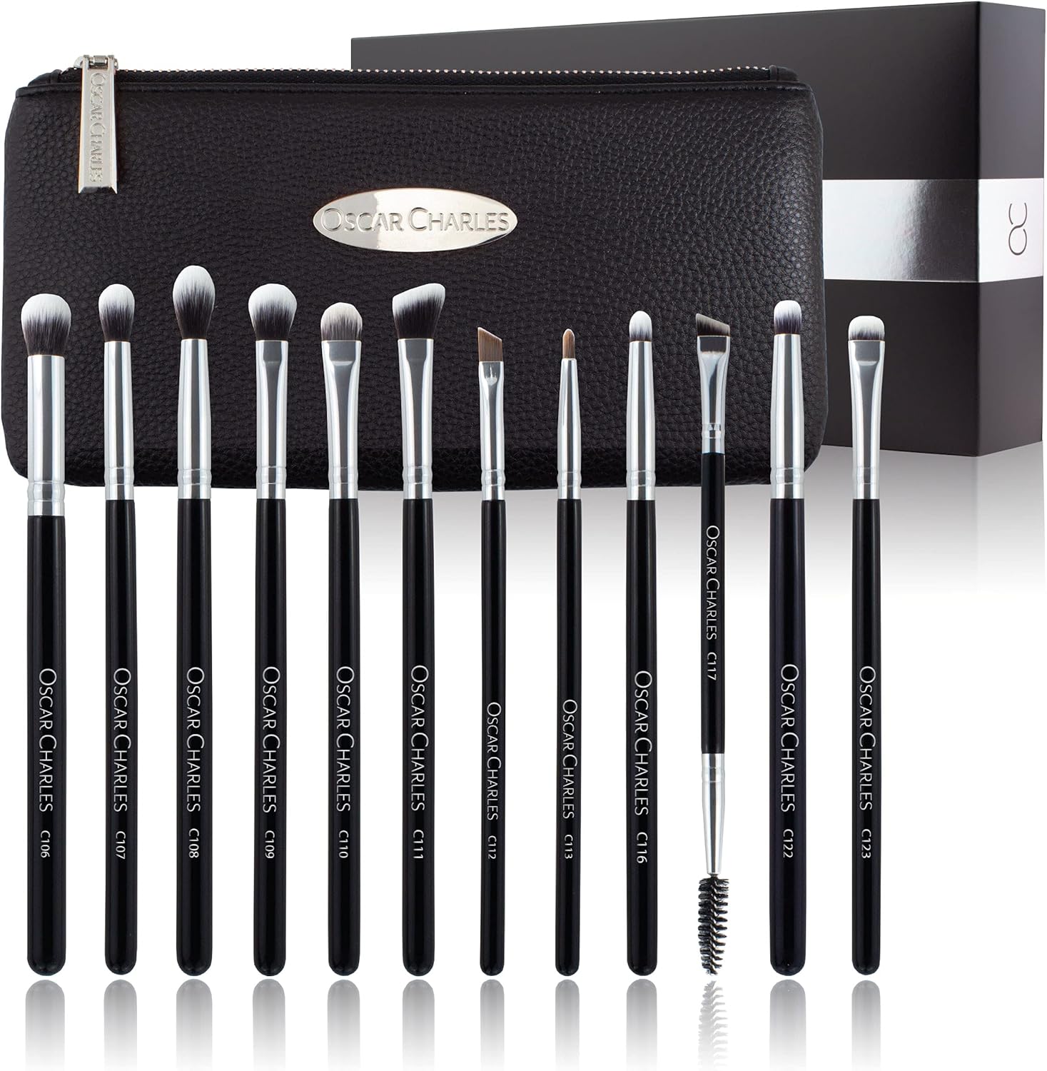 Set de 12 pinceaux de maquillage professionnels Oscar Charles, haute qualité, avec trousse de rangement, promo sur Amazon.