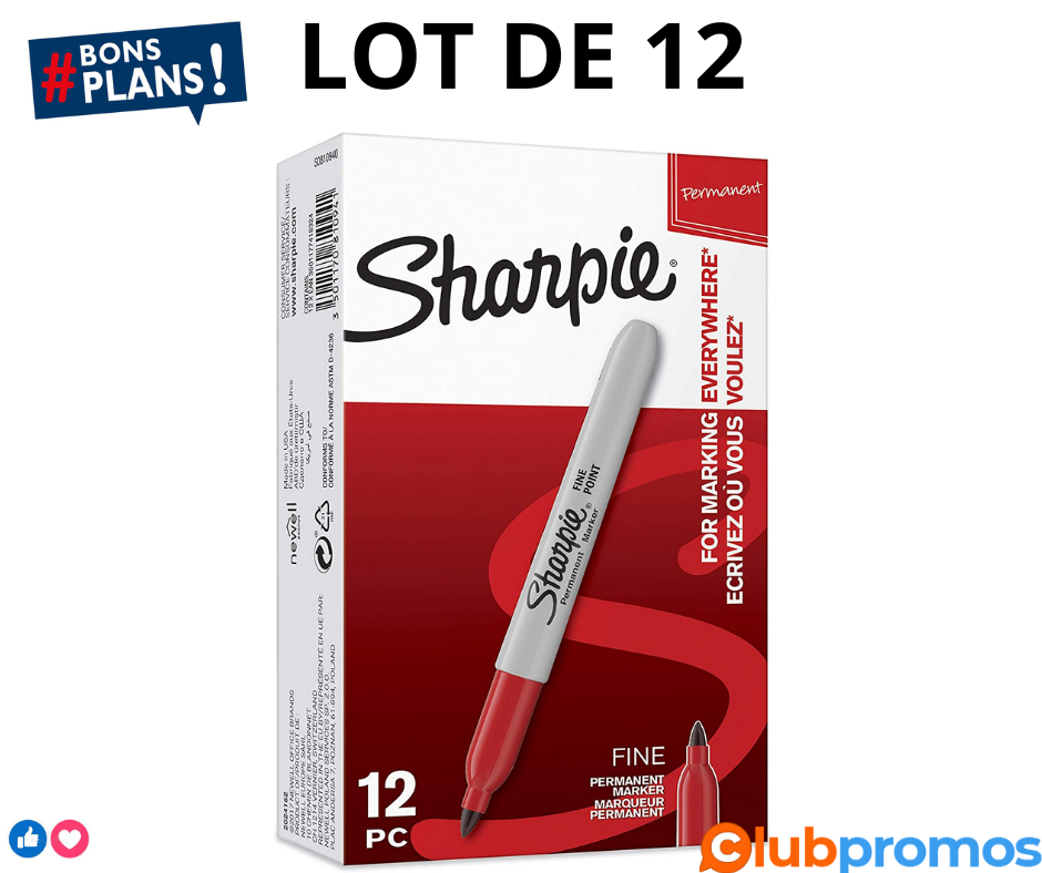 Sharpie marqueurs permanents, pointe fine, rouge, lot de 12.png