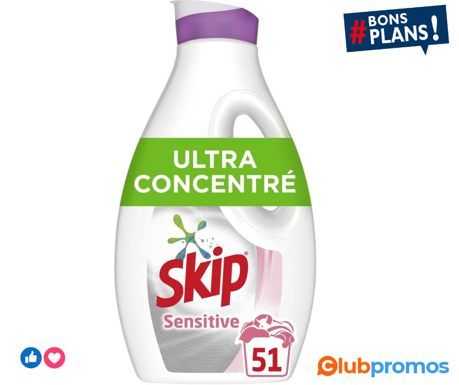 Skip Ultimate Lessive Liquide Concentrée Sensitive Hypoallergénique Sensibles 51 Lavages, 1.4L .png