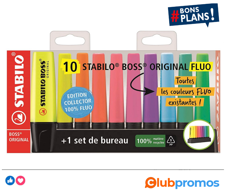 Surligneur STABILO BOSS ORIGINAL - Set de bureau x 10 surligneurs fluo .png