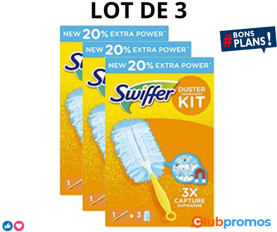 Swiffer Attrape et Retient Kit de Dépoussiérage (1 Manche et 3 Recharges) .png