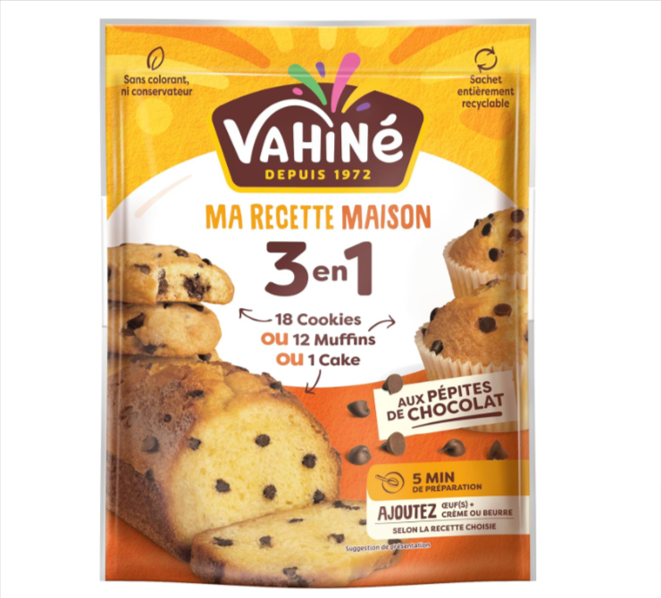 VAHINÉ – Préparation 3 en 1 aux Pépites de Chocolat (Muffins, Cookies, Cake) 300 g à 1,87€ au ...png