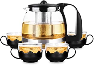 NoBrand Théière en Verre avec 4 Verres, 700 ML, avec infuseur en Acier Inoxydable résistant à la Chaleur, pour Le thé et Le café NoBrand Théière en Verre avec 4 Verres, 700 ML, avec infuseur en Acier Inoxydable résistant à la Chaleur, pour Le thé et Le café