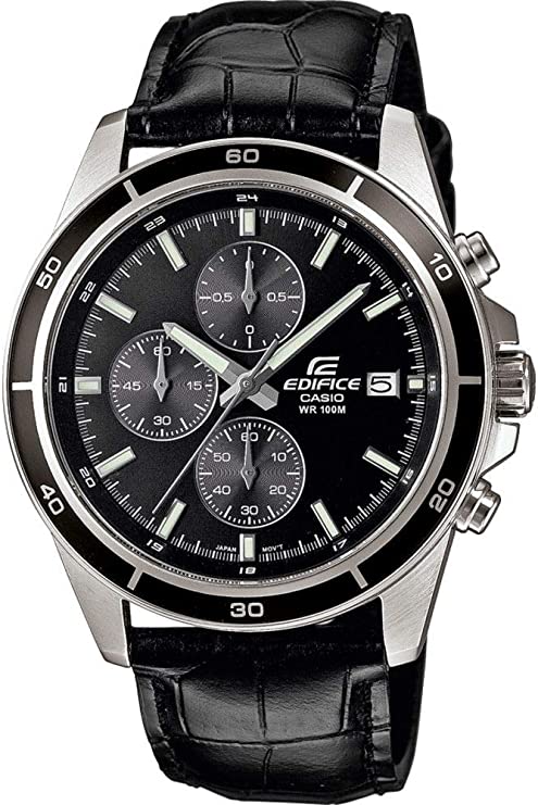 Casio Edifice Homme Analogique Quartz Montre avec Bracelet en Cuir Véritable