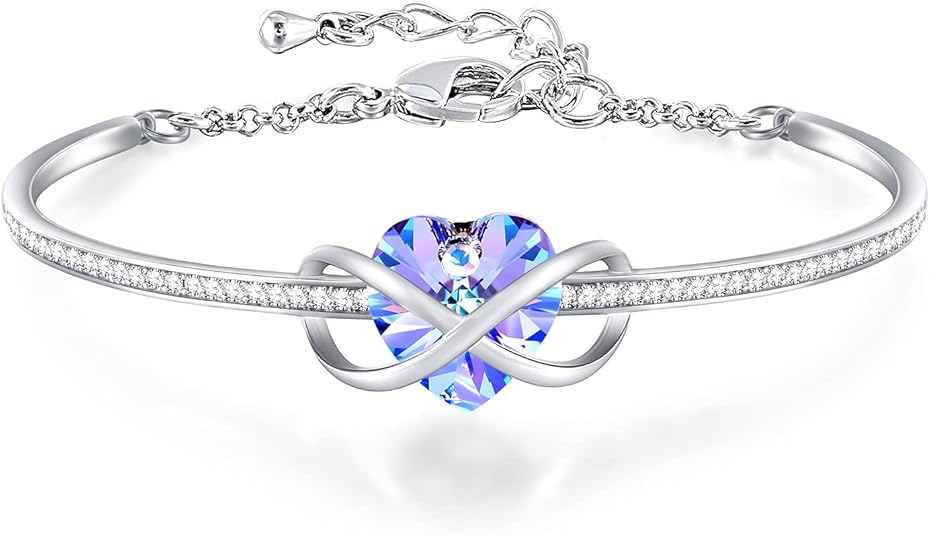 GEORGE · SMITH Bracelet Coeur Femme Bracelet Infini Réglable pour Femme, Bracelet Plaqué Argent avec Cristal Bleu Rose-Cadeau Anniversaire Femme Maman