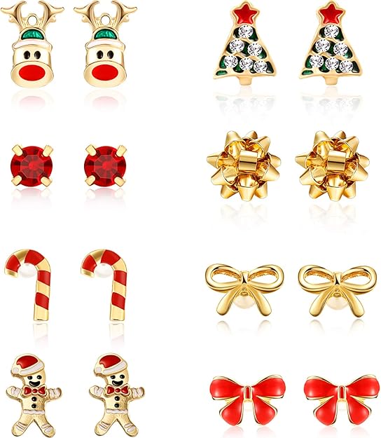 8 Paires de Boucles d'Oreilles de Charme de Noël Ensemble, Boucle d'Oreille de Noël pour les Filles les Femmes