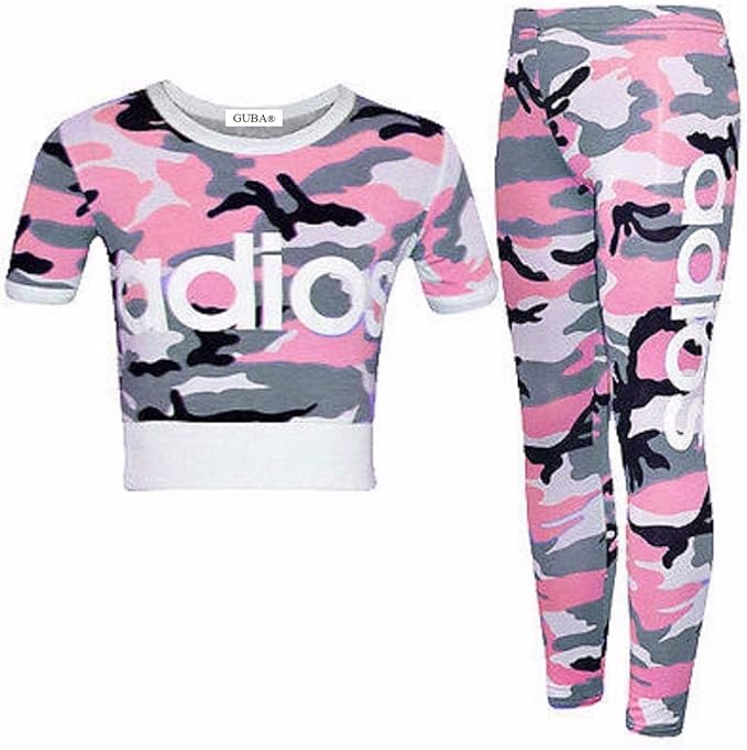 Guba® New Adios Athletic Ensemble 2 pièces avec leggings et haut court pour fille Motif Camouflage 7-13 ans